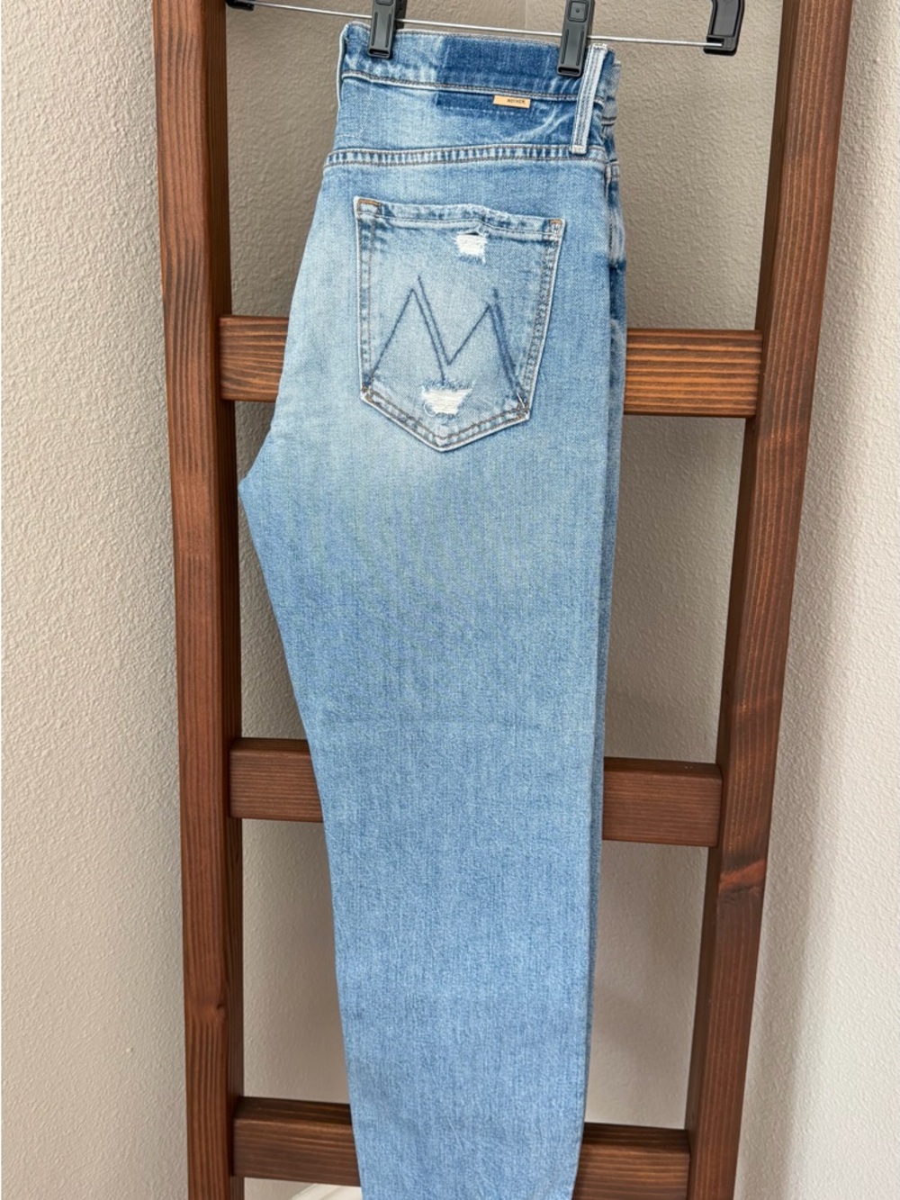 MOTHER Light Blue Cropped Straight Jeans. The Tomcat, distressed - Picture 3 of 6